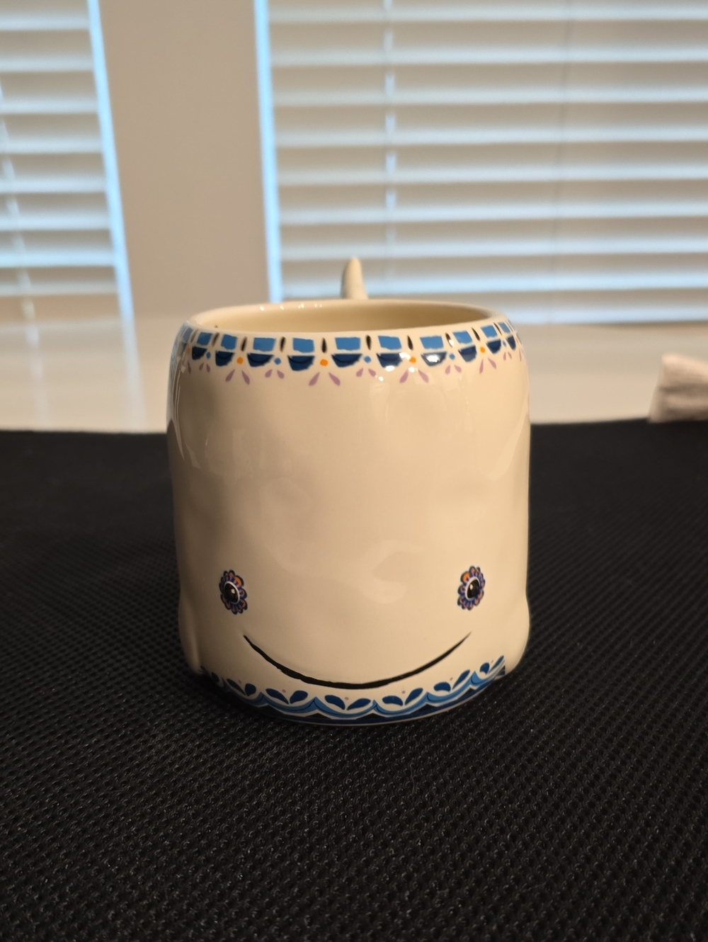 NATURAL LIFE White Ceramic Whale Mug with Blue and Purple Trim
